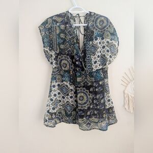 Y2K Vintage 725 Originals Paisley Women's Blouse - Black and Blue